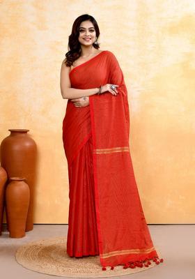 Red Handloom Tissue Saree Set