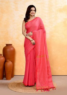 Pink Handloom Tissue Saree Set