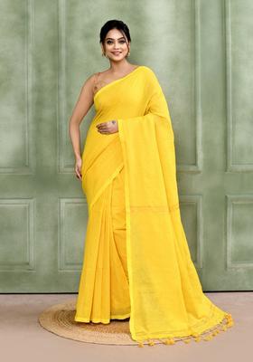 Yellow Handloom Tissue Saree Set