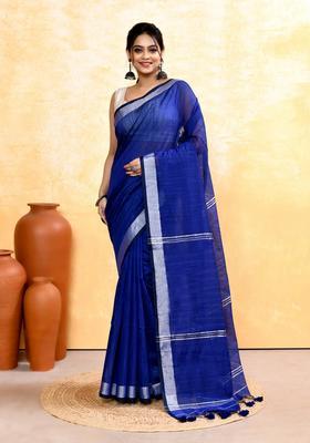 Royal Blue Handloom Tissue Saree Set