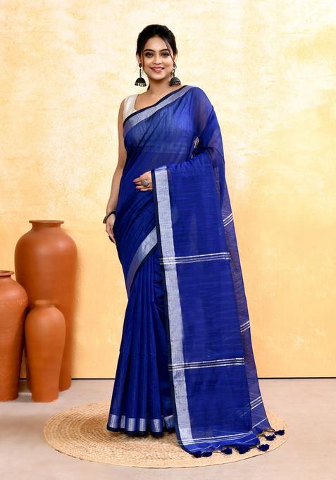 Royal Blue Handloom Tissue Saree Set