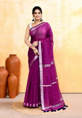Magenta Handloom Tissue Saree Set