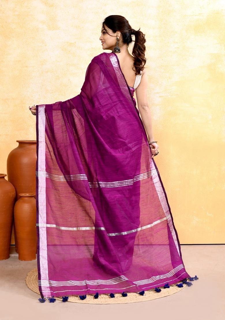 Magenta Handloom Tissue Saree Set - Indya