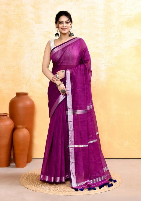 Magenta Handloom Tissue Saree Set