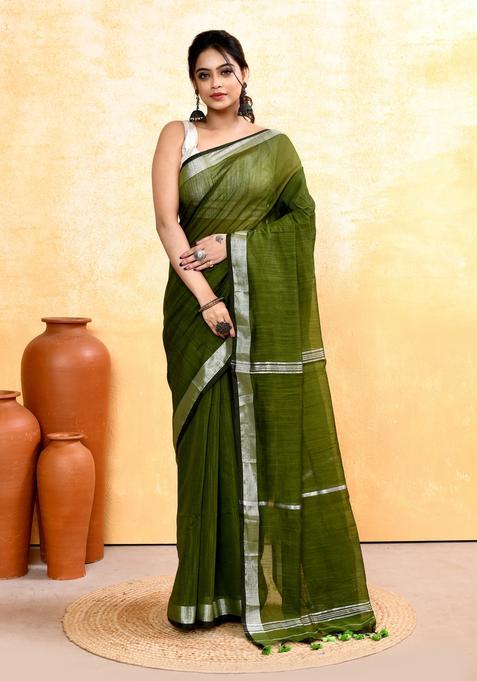 Green Handloom Tissue Saree Set