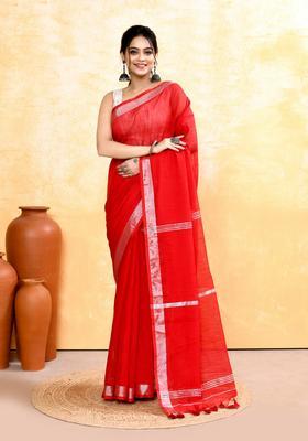 Red Handloom Tissue Saree Set
