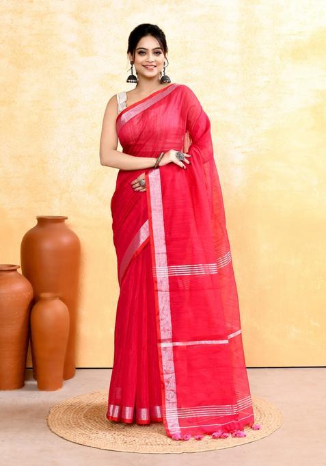 Rani Pink Handloom Tissue Saree Set