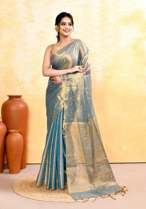 Copper Handloom Tissue Saree Set