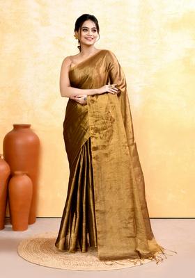 Golden Handloom Tissue Saree Set