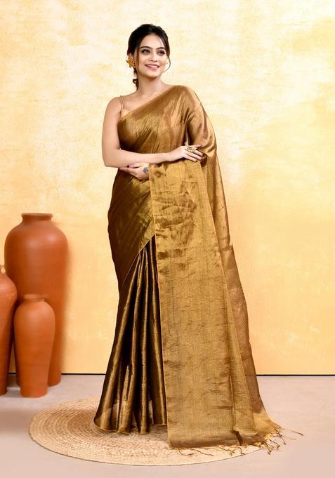 Golden Handloom Tissue Saree Set