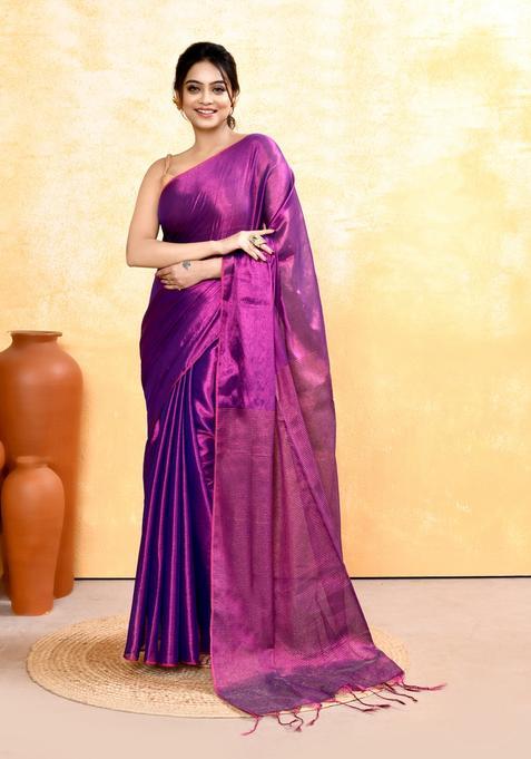 Violet Handloom Tissue Saree Set
