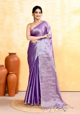 Lavender Handloom Tissue Saree Set