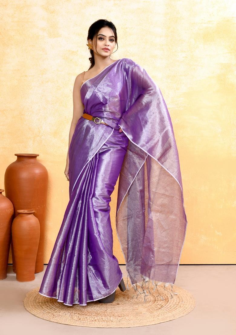 Lavender Handloom Tissue Saree Set - Indya