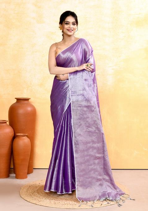 Lavender Handloom Tissue Saree Set