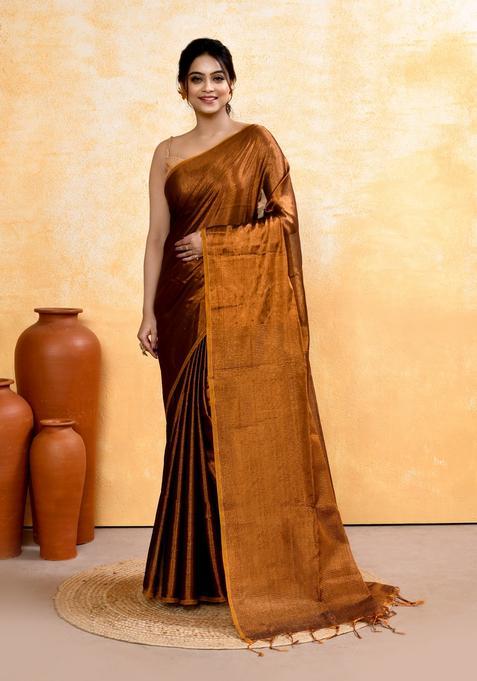 Copper Handloom Tissue Saree Set