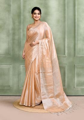 Beige Handloom Tissue Saree Set