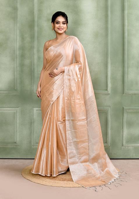 Beige Handloom Tissue Saree Set