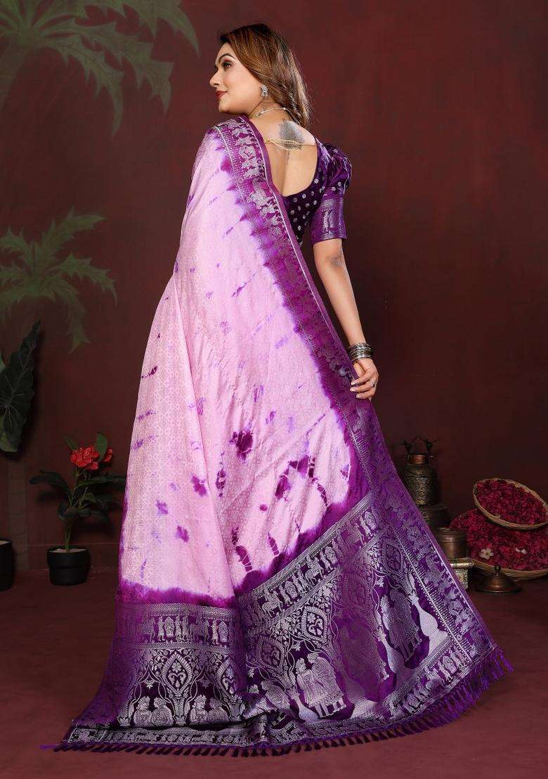Dark Purple Weaving Work Satin Saree Set for Diwali and Festive Wear - Indya