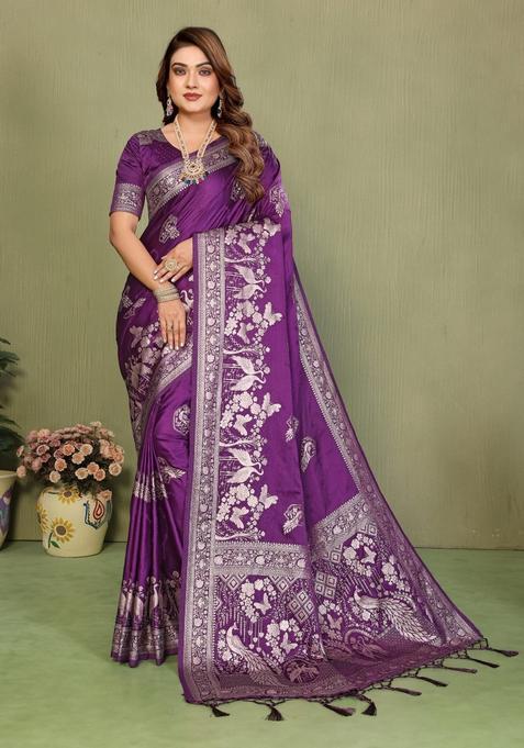 Violet Butta Work Satin Saree Set
