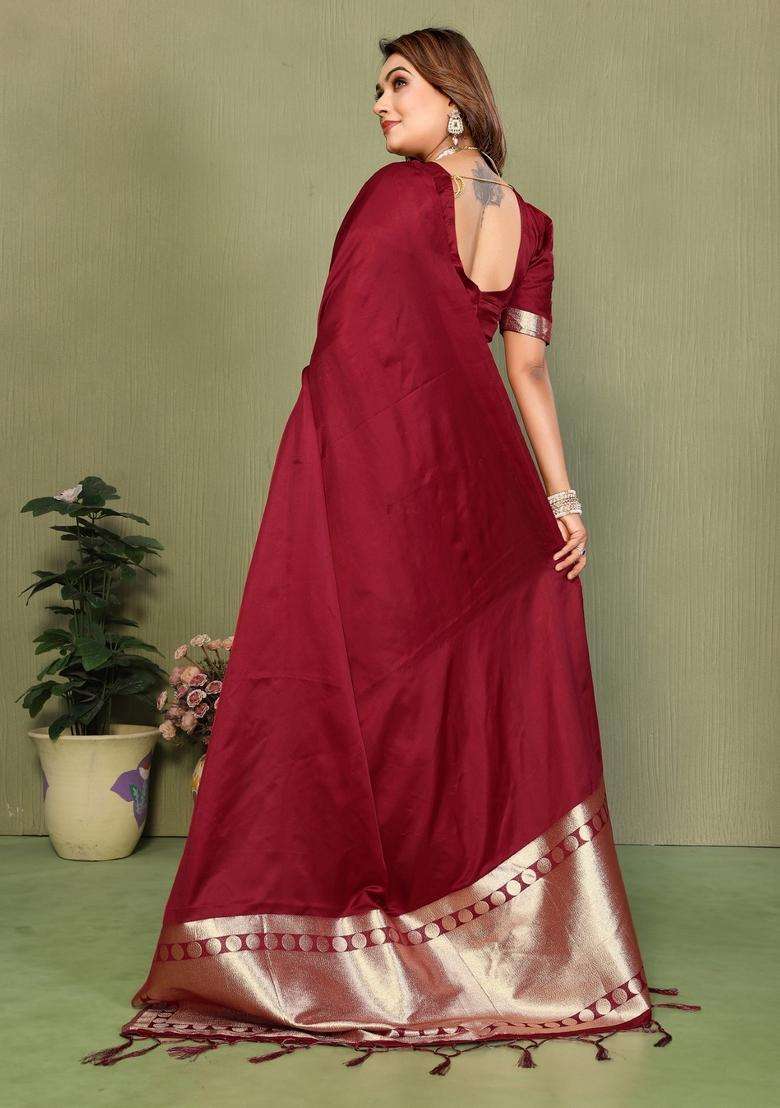 Maroon Weaving Work Satin Saree Set for Diwali | Wedding & Festive Wear - Indya