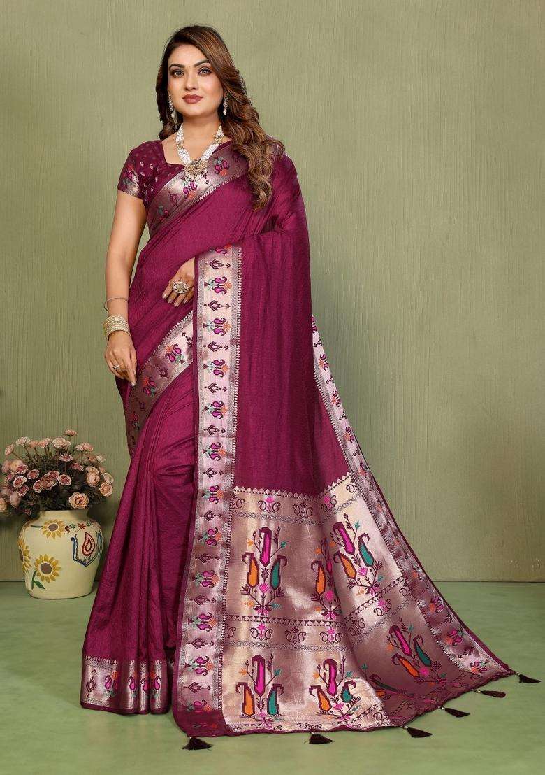 Maroon Gala Silk Blend Silk Blend Saree Set for Diwali and Festive Wear - Indya