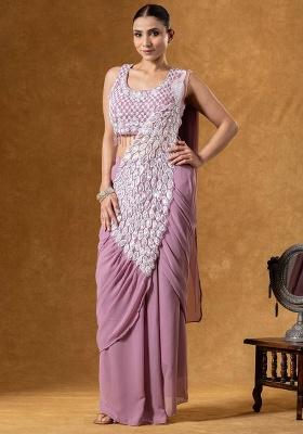 Onion Embroidery Georgette Saree Set