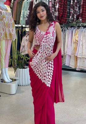 Rani Pink Embroidery Georgette Saree Set