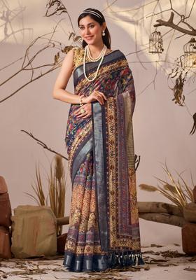 Multicolor Printed Cotton Saree Set