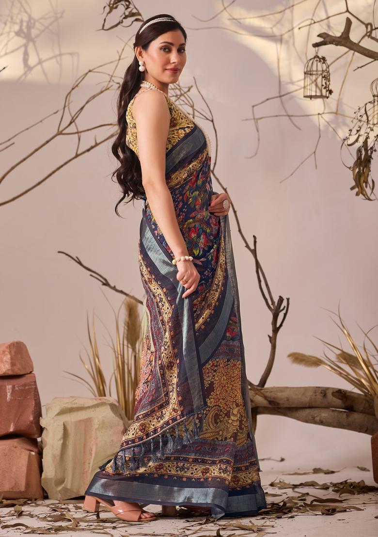 Multicolor Printed Cotton Saree Set - Indya