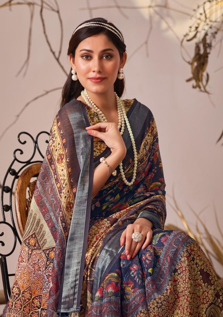 Multicolor Printed Cotton Saree Set - Indya