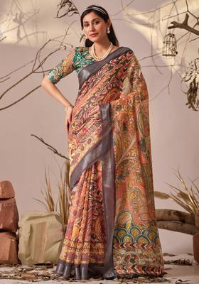 Multicolor Printed Cotton Saree Set
