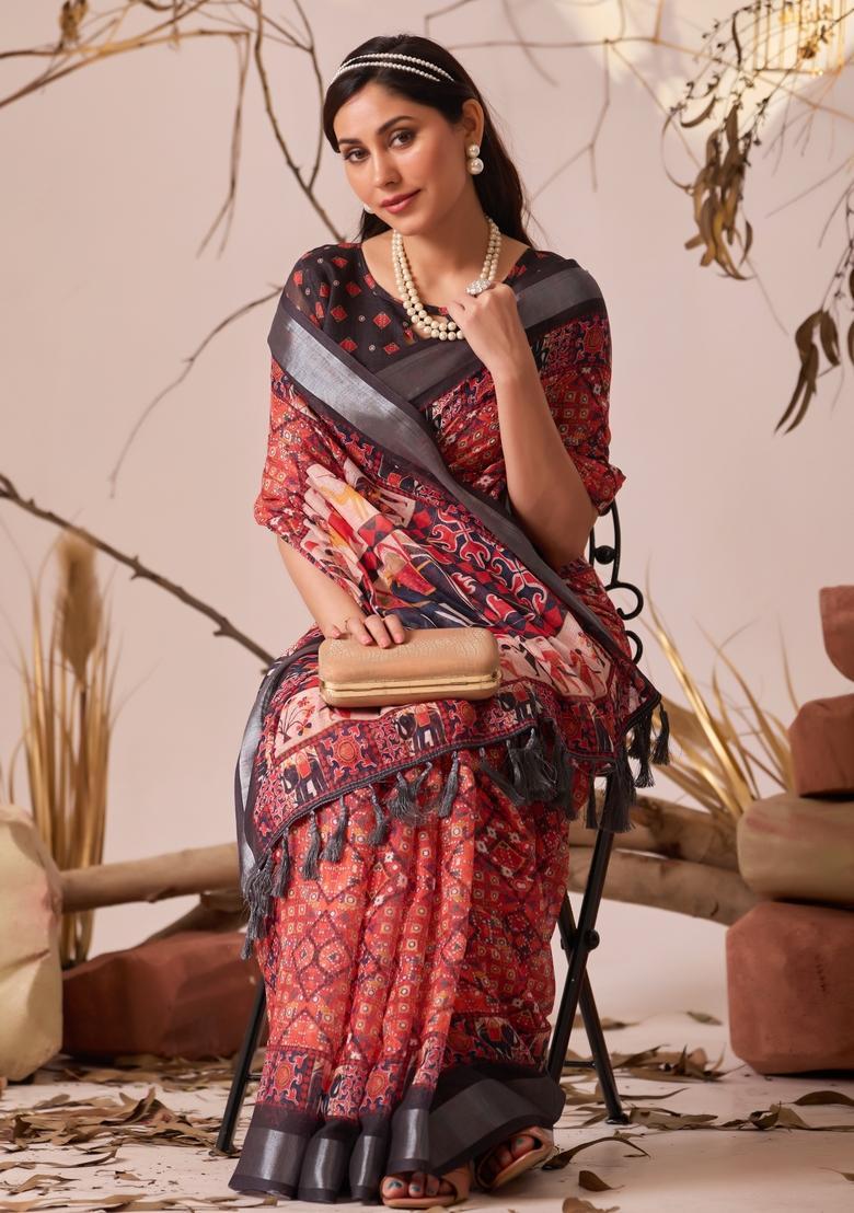 Gajari Printed Cotton Saree Set - Indya