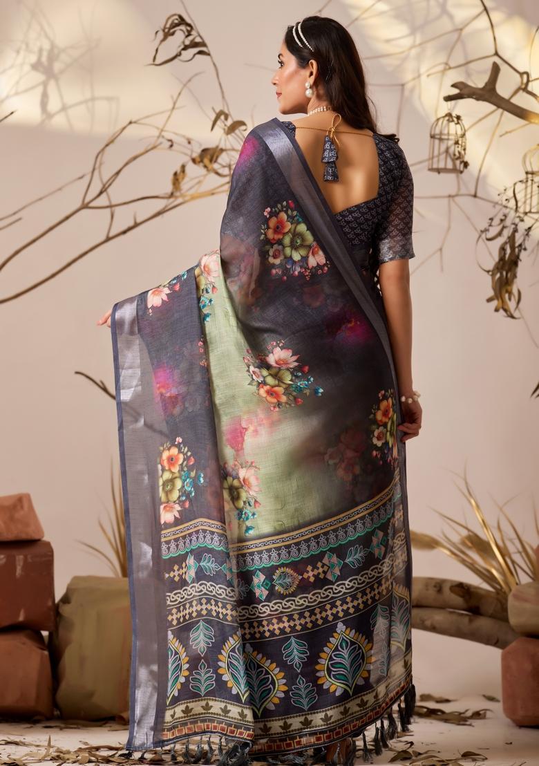 Multicolor Printed Cotton Saree Set - Indya