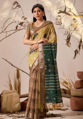 Yellow Printed Cotton Saree Set