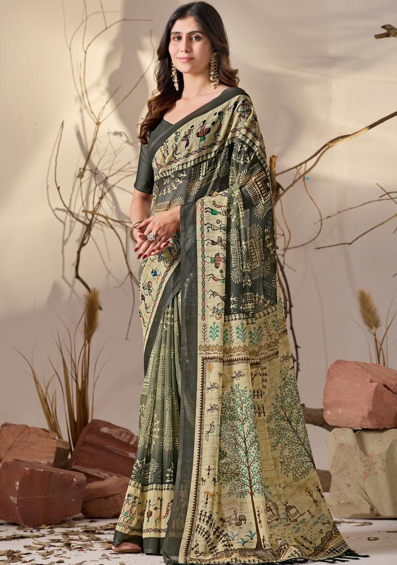 Multicolor Printed Georgette Saree Set - Indya