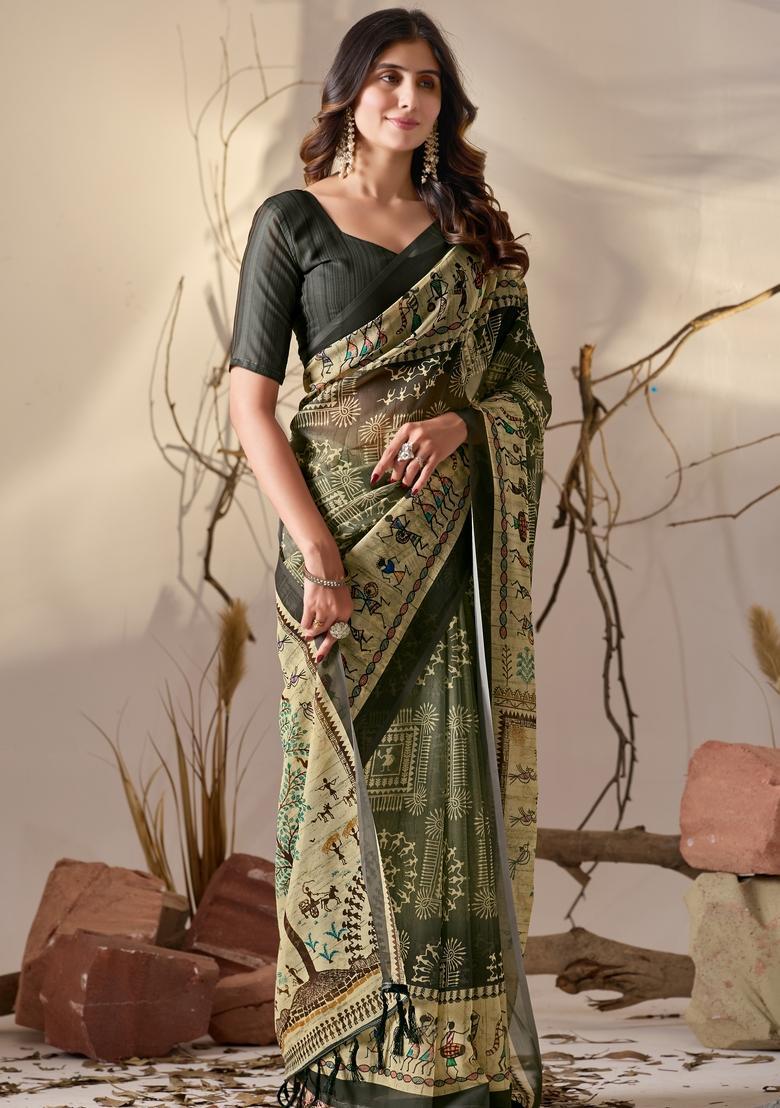 Multicolor Printed Georgette Saree Set - Indya