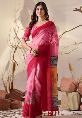 Pink Printed Georgette Saree Set