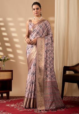 Multicolor Printed Silk Saree Set