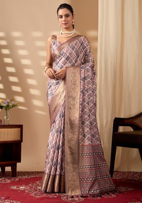 Multicolor Printed Silk Saree Set