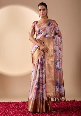 Multicolor Printed Silk Saree Set