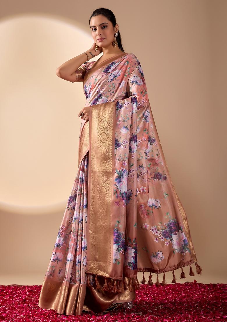 Multicolor Printed Silk Saree Set - Indya