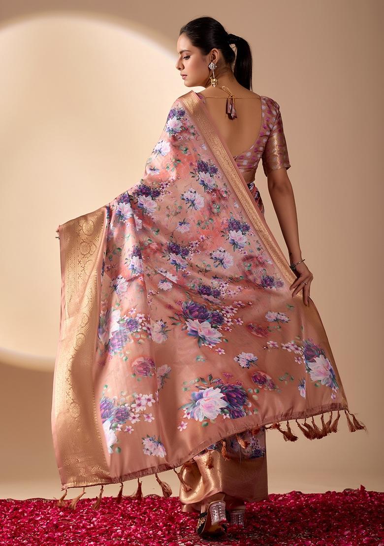 Multicolor Printed Silk Saree Set - Indya