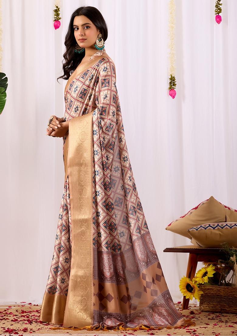 Multicolor Printed Silk Saree Set - Indya