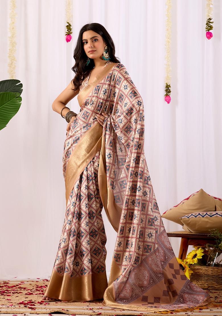 Multicolor Printed Silk Saree Set - Indya