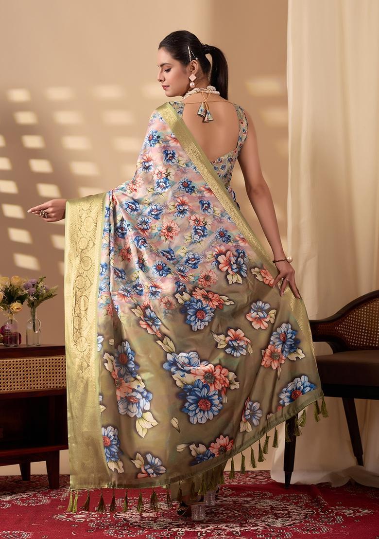 Multicolor Printed Silk Saree Set - Indya