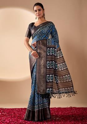 Multicolor Printed Silk Saree Set