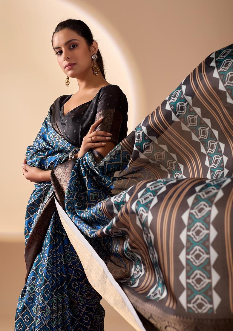 Multicolor Printed Silk Saree Set - Indya