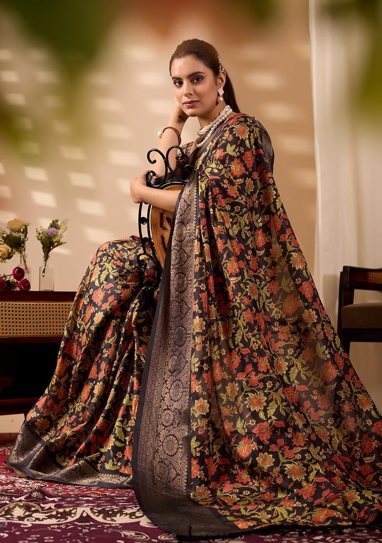 Multicolor Printed Silk Saree Set - Indya