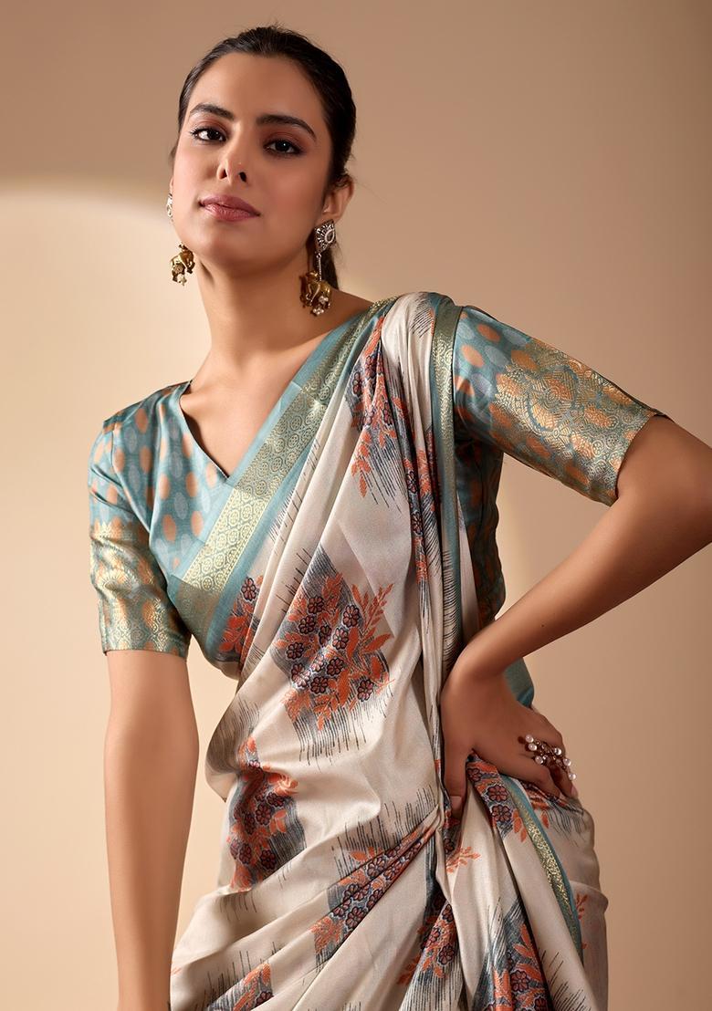 Multicolor Printed Silk Saree Set - Indya