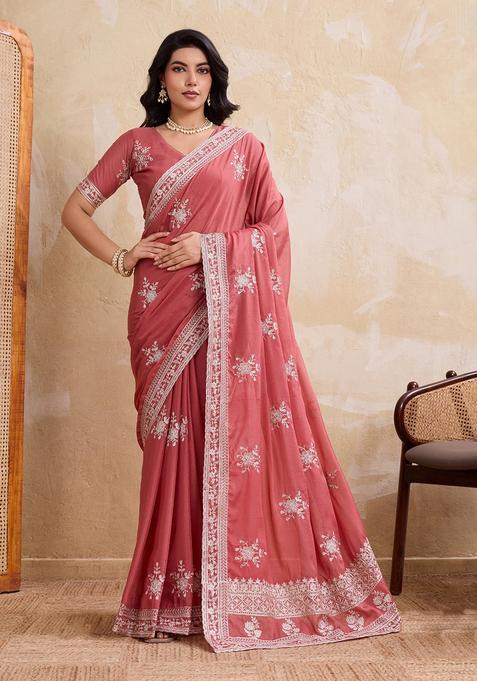 Peach Printed Georgette Saree Set